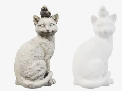 3D Scanned Cat Statue With A Bird Low-poly 3D model