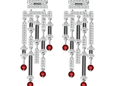 Antique Black Onyx Ruby Pearl Drop Earring 3D print model