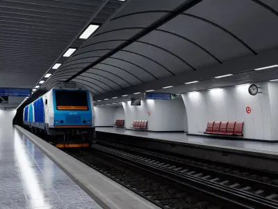 Modern Subway Metro Station and Tunnel Interior Scene 3D model