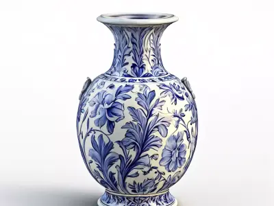 Elegant Blue and White Porcelain Vase Low-poly 3D model