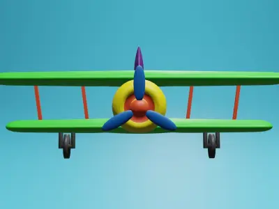 Cartoon airplane 3d model with green with red cute kids 3D model