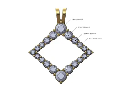 Open diamond rhombus frame pendant 3D print model