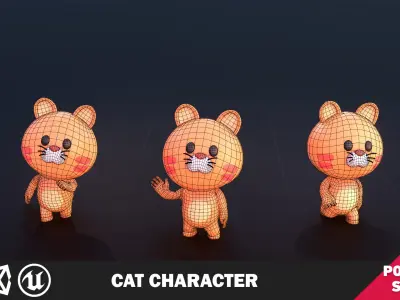 Funny Cat Character Lowpoly Low-poly 3D model
