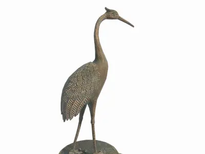 Asian bronze sculpture of crane 3D model purchase
