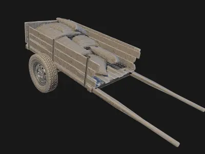 Low Poly PBR Wooden Cart with Sacks Low-poly 3D model
