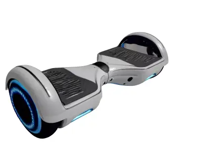 Sleek Silver Hoverboard with Blue Runners 3D model