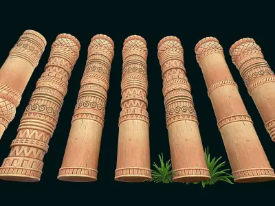 Stylized Wood modular pole Low-poly 3D model