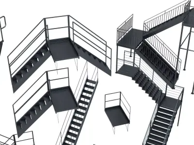 Industrial Metal Stairs Low-poly 3D model