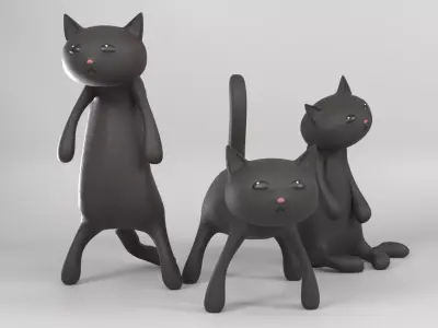 Halloween Black Cat Ornament Set 3Poses Low-poly 3D model