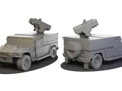 Hummer four military vehicles with different weapons 3D print model