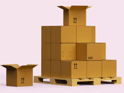 Wooden Pallet with cardboard boxes Free 3D model