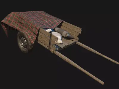 Low Poly PBR Wooden Cart with Sacks and Cloth Low-poly 3D model