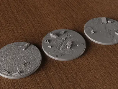 FREE -  3 BATTLEFIELD DEBRIS BASES 100 mm 3D Print Ready  Free 3D print model