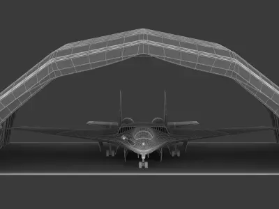 Military Airplane Hangar with Stealth Fighter 3D model