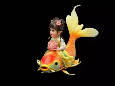 Chinese Girl with Fish Doll  Low-poly 3D model
