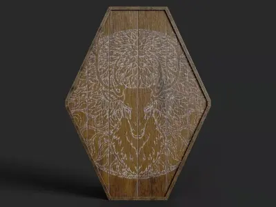 Slavic diamond-shaped shield painted orange with deer symbol Low-poly 3D model