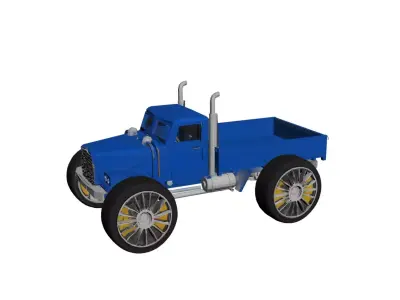 Big Wheel 1950s Pickup Low Poly Stylized Retro Truck Asset Low-poly 3D model