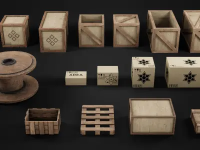Wood box pack Free low-poly 3D model