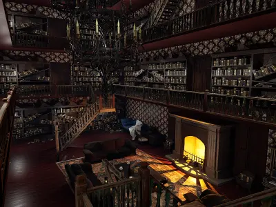Whispering Shadows A Victorian Gothic Library 3D model