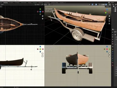 Wooden Rowing Boat plus Trailer 3D model