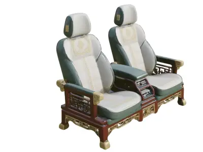 Car seat double seat decorated in ancient Chinese style Low-poly 3D model