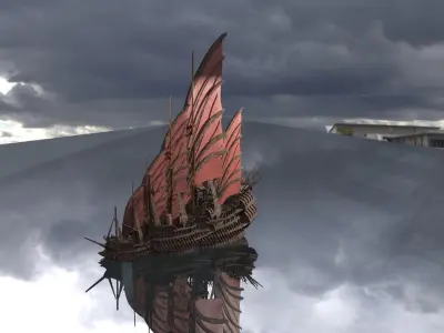 Kings Asian Red Fin sailed Ship 3D 3D model