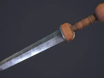 Gladius sword with wooden handle Low-poly 3D model