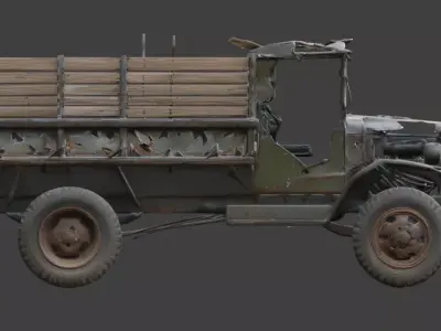 Heavy Artillery Transport Wreckage 3d Low-poly 3D model
