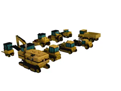 Low Poly Construction Vehicle Pack 10 Models Heavy Equipment Low-poly 3D model