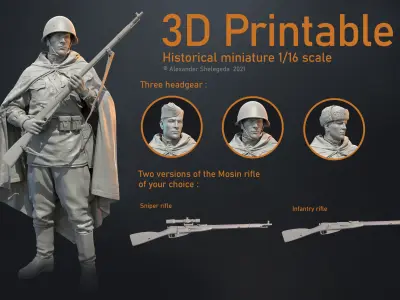 Russian soldier ww2 1 16 scale 3D print model