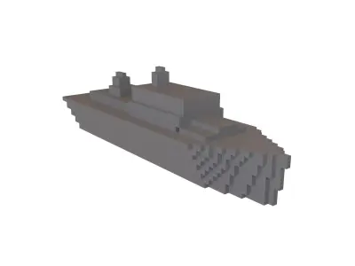 Voxel Style Simple Warship v1 002 Low-poly 3D model