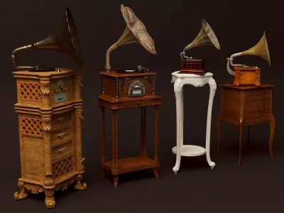 Antique Record Player Model Low-poly 3D model