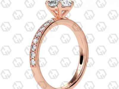 Ring 62 Cushion Shape milgrain pave set ring with Gems 3D print model