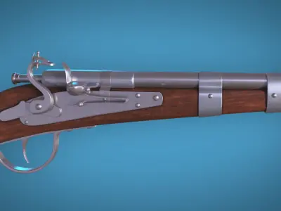 FlintLock Rifle  LowPoly Firearm 3D Model Low-poly 3D model