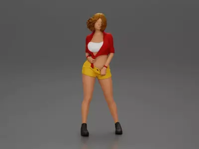Woman Posing Boldly in Vibrant Summer Streetwear Style 3D print model