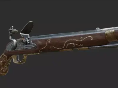 Flintlock pistol 1733 decorated Low-poly 3D model