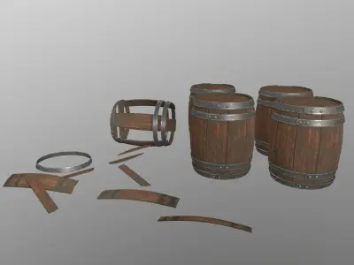 wooden Barrels Low-poly 3D model