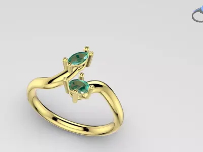 bypass ring with two gemstone 3D model
