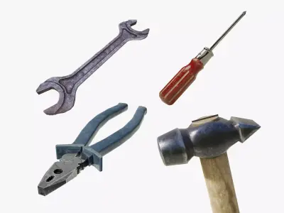 Old soviet household-tools screwdriver hammer pliers wrench 3D Model Pack