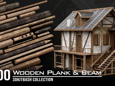 Wooden Plank and Beam collection Medieval 3D Asset Pack Low-poly 3D model