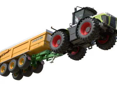 Claas Xerion 5000 Tractor and Joskin Trailer Low-poly 3D model