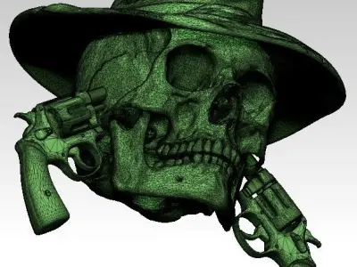 Realistic Guns Revolvers Man skull 3D print model