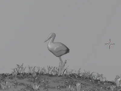 Crane on grass with animation Low-poly 3D model