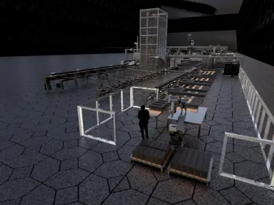 Assembly Line for Automatic House Building Structures Low-poly 3D model