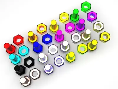 Colored Bolts and Nuts Set 3D model