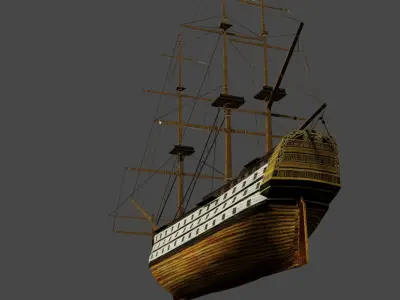 Stylish Big Wooden Ship Low-poly 3D model