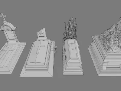 Cemetery gravestone set 3 Low-poly 3D model