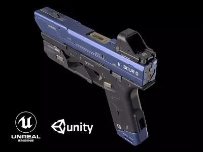 Sci-fi Pistol Low-poly 3D model 10