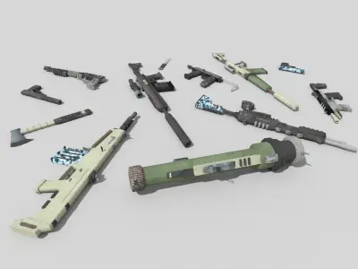 12 low poly no brand weapons Low-poly 3D model