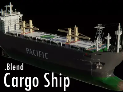 Cargo Ship with Container Cranes 3D model